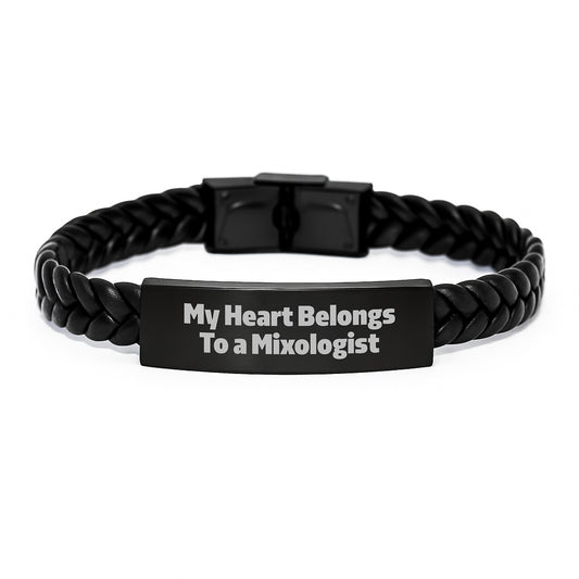 Funny Mixologist Gifts from Friends to Men - 'My Heart Belongs To A Mixologist' Interlaced Leather Bracelet for Graduation Unique Gifts - Image 1