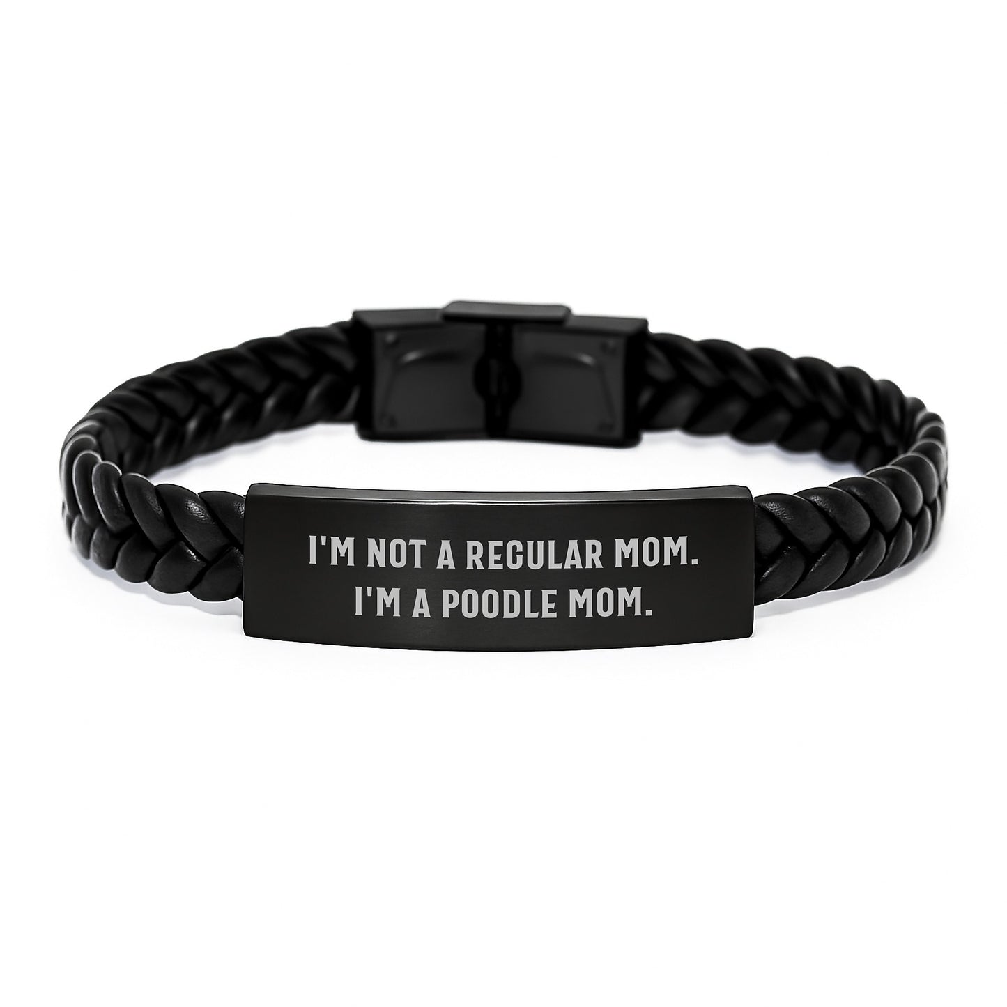 Funny Poodle Dog Mom Gifts, Interlaced Leather Bracelet for Poodle Dog Owners, 'I'm Not A Regular Mom. I'm A Poodle Mom.' Quote, Graduation Unique Gifts from Family to Friends - Image 1