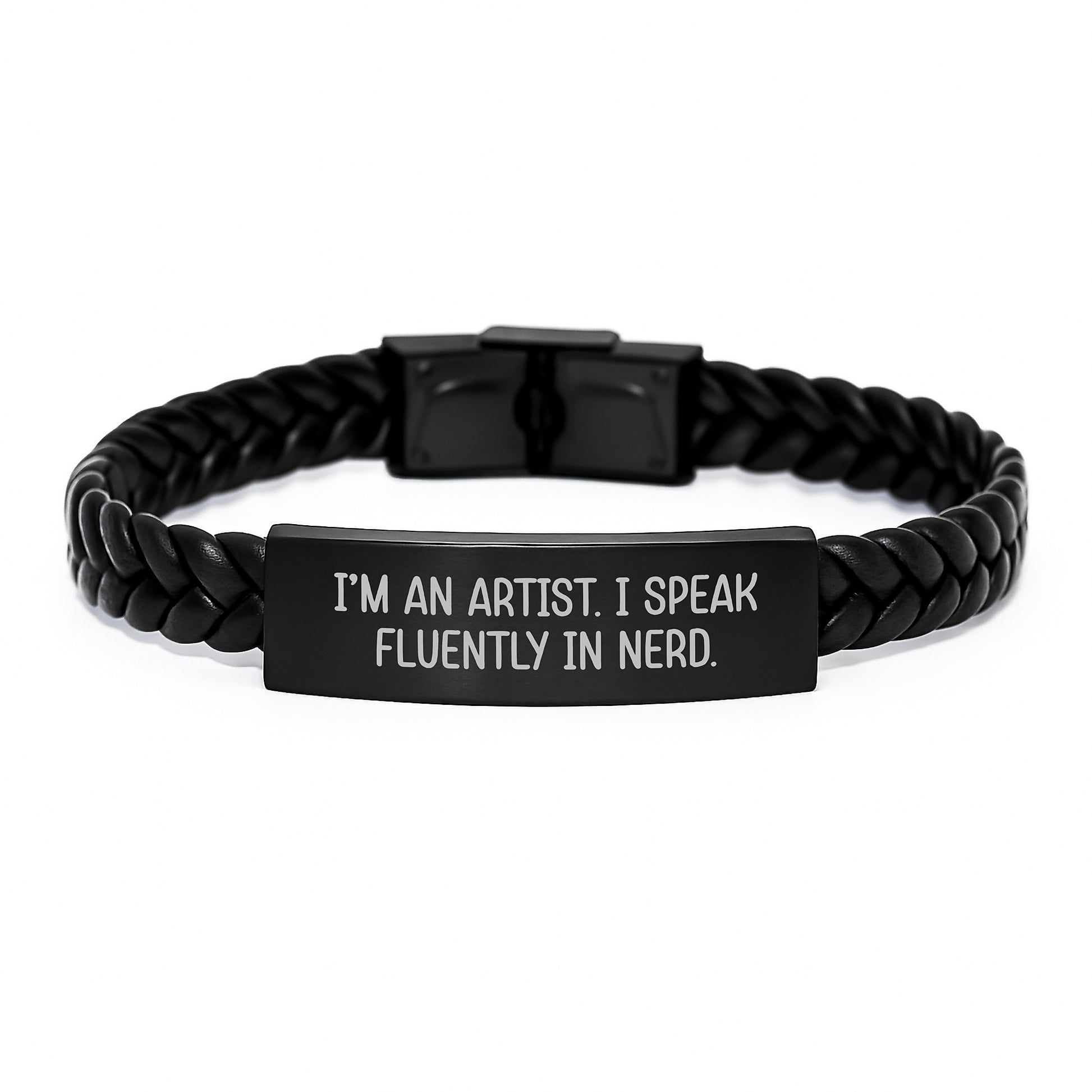 Funny Artist Gifts for Men from Friends - Interlaced Leather Bracelet, I'm An Artist. I Speak Fluently In genius., Birthday Unique Presents - Image 1