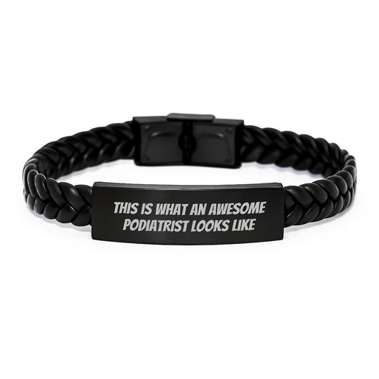 Inspirational Podiatrist Gifts for Graduation, Interlaced Leather Bracelet from Friends to Awesome Podiatrists, 'This Is What An Awesome Podiatrist Looks Like' Quote, Unique Men's Gifts - Image 1