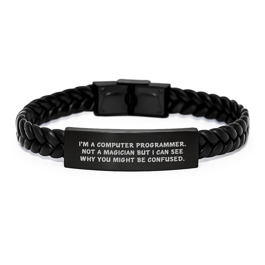 Funny Computer Programmer Gifts from Friends - Interlaced Leather Bracelet for Men and Women Graduation Unique Presents - Image 1