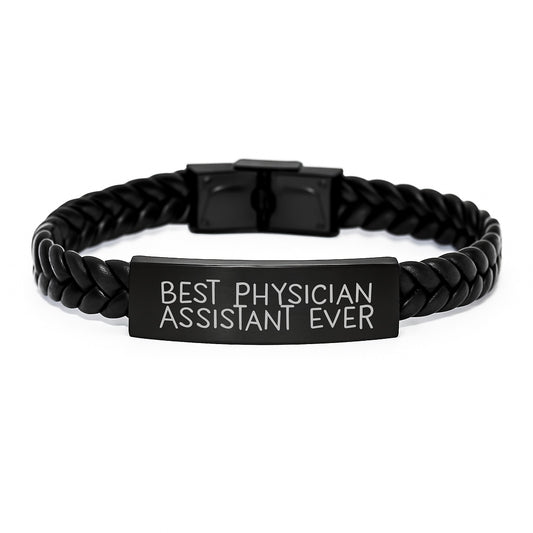 Funny Gifts for Best Physician Assistant Ever, Interlaced Leather Bracelet for Men, Gifts from Family - Graduation Unique Presents - Image 1