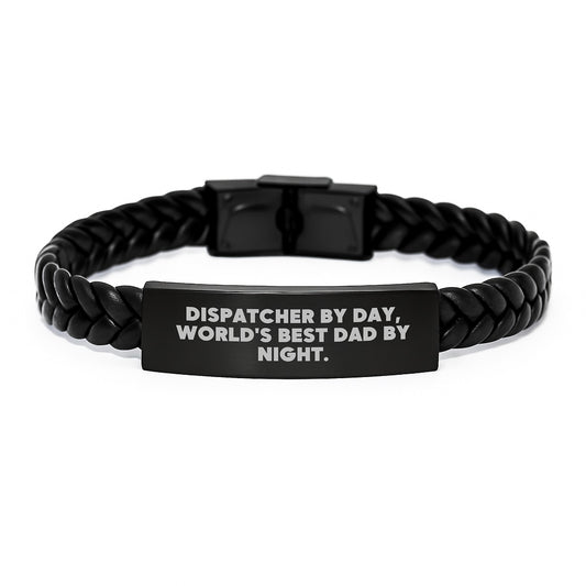 Dispatcher's Proud, World's Best Dad's Gift, Interlaced Leather Graduation Unique Gifts from Family - Image 1