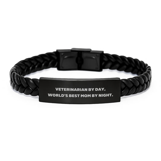 Veterinarian Gifts from Mom - Funny Quote Interlaced Leather Bracelet for Graduation, Gifts from Mom to Veterinarian, Gifts for Veterinarian - Image 1