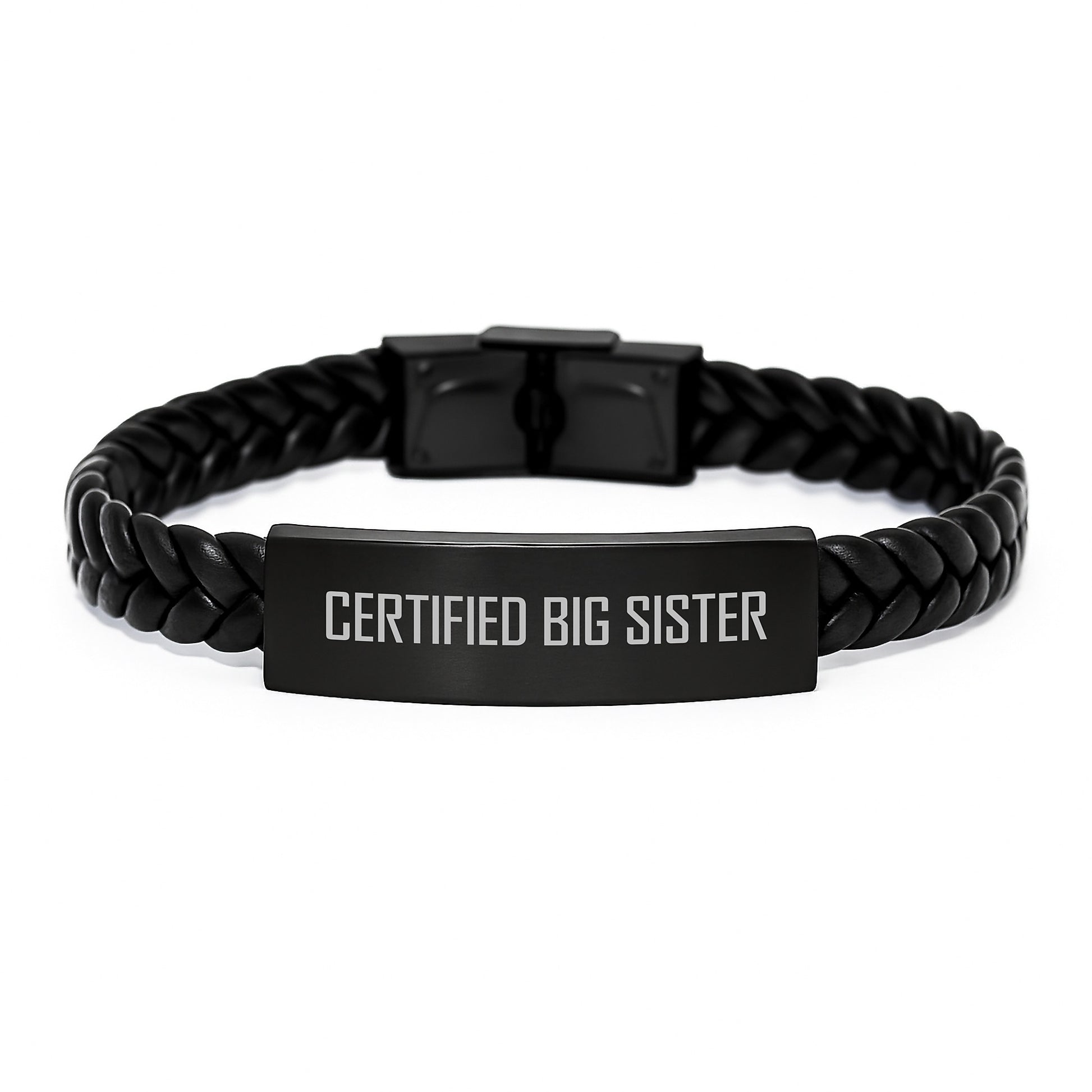 Funny Big Sister Gifts, Certified Big Sister Quote Interlaced Leather Bracelet for Birthday from Family, Unique Gifts for Big Sister - Image 1