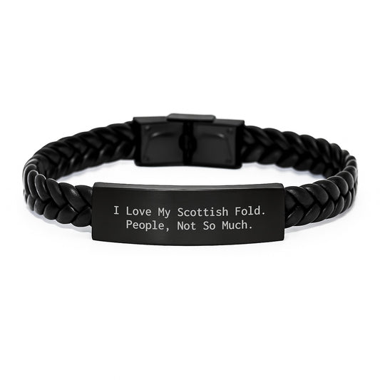 Scottish Fold Cat Lovers Gifts from Family, Scottish Fold Cat Interlaced Leather Bracelet, Funny Quote, Unique Graduation Gifts for Men, Women, Friends, Coworkers - Image 1