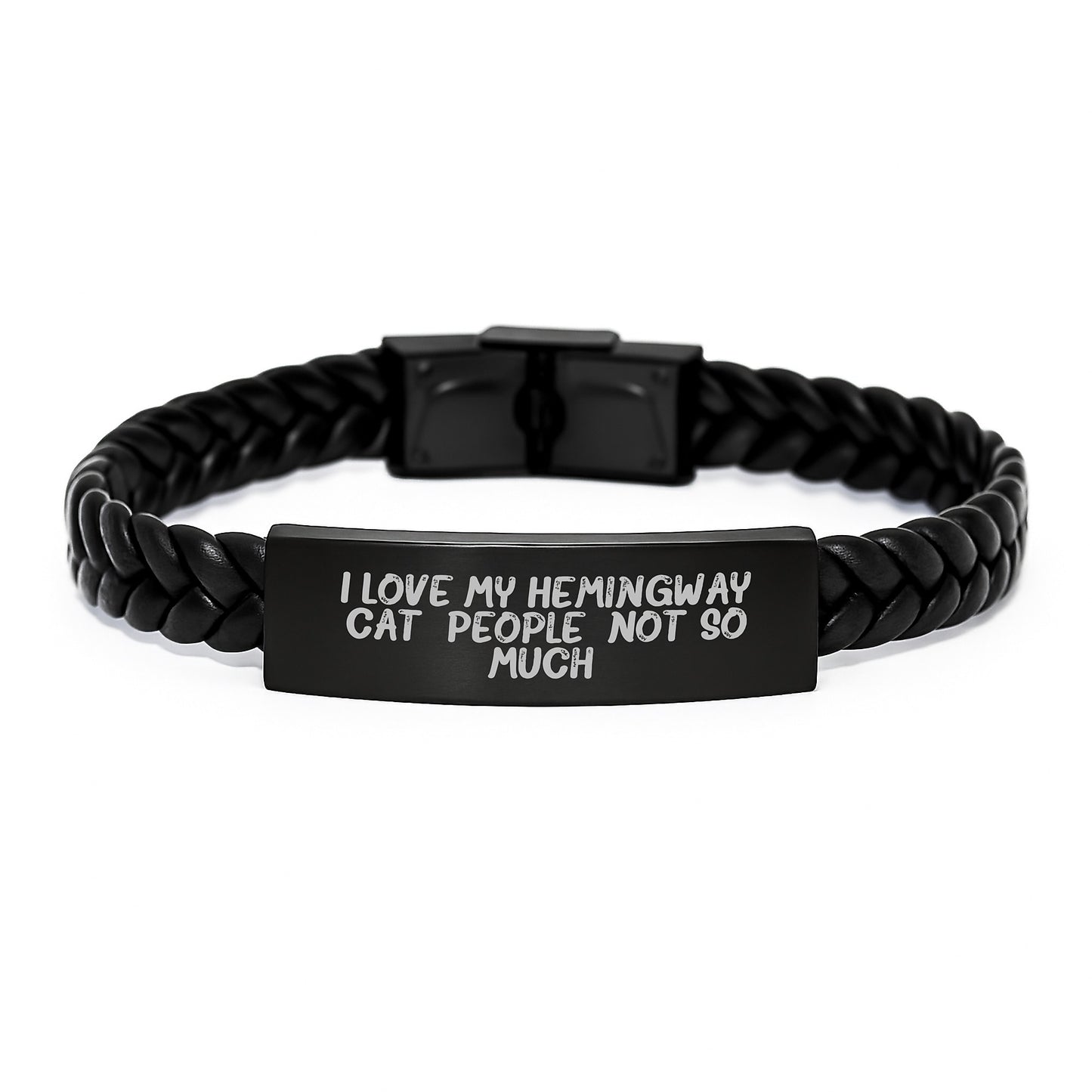 Hemingway Cat Lover Gifts, Funny Quote Interlaced Leather Bracelet, Gifts from Men to Women for Graduation, 'I Love My Hemingway Cat. People, Not So Much.' - Image 1