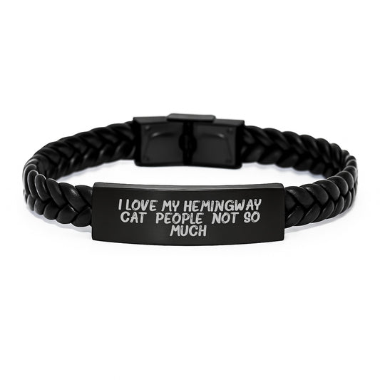 Hemingway Cat Lover Gifts, Funny Quote Interlaced Leather Bracelet, Gifts from Men to Women for Graduation, 'I Love My Hemingway Cat. People, Not So Much.' - Image 1