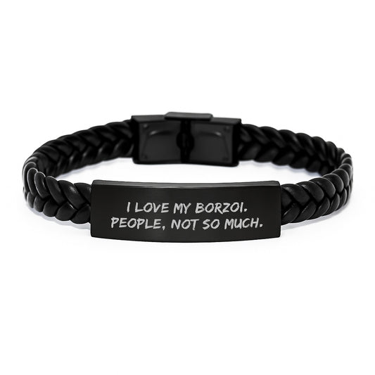 Borzoi Dog Lovers Gifts, Funny Quote Interlaced Leather Bracelet, Graduation Unique Gifts from Friends, Gifts for Borzoi Dog Owners - Image 1