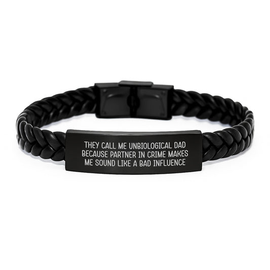Unbiological Dad Gifts, Funny Quote Interlaced Leather Bracelet, Gifts from Family to Men, Unique Graduation Gifts for Unbiological Dads - Image 1