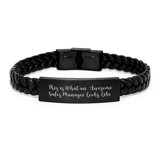 Funny Sales Manager Gifts from Men, Gifts for Sales Manager on Birthday - Interlaced Leather Bracelet with Stainless Steel - Image 1