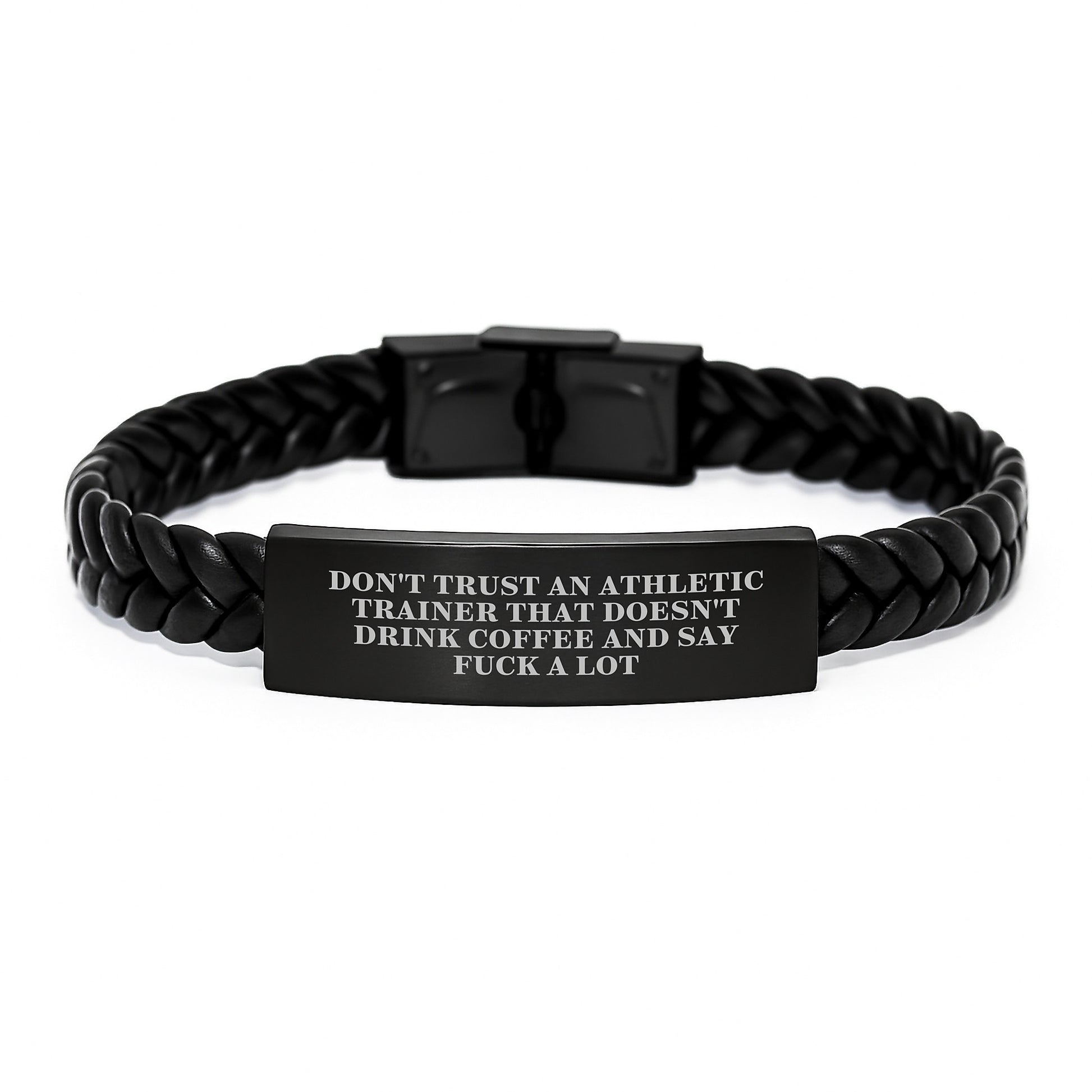 Athletic Trainer Humor Gifts, Funny Quote Interlaced Leather Bracelet, Gifts from Friends for Men, Unique Birthday Presents - Image 1