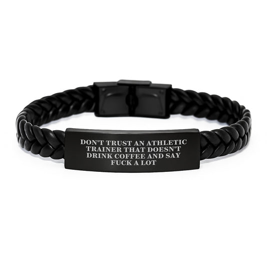 Athletic Trainer Humor Gifts, Funny Quote Interlaced Leather Bracelet, Gifts from Friends for Men, Unique Birthday Presents - Image 1