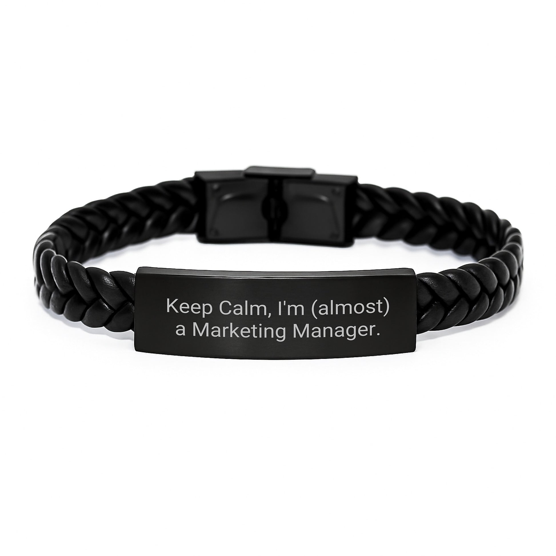 Marketing Manager Gifts, Keep Calm, I'm (almost) A Marketing Manager., Interlaced Leather Bracelet for Graduation, Gifts from Family to Marketing Manager - Image 1