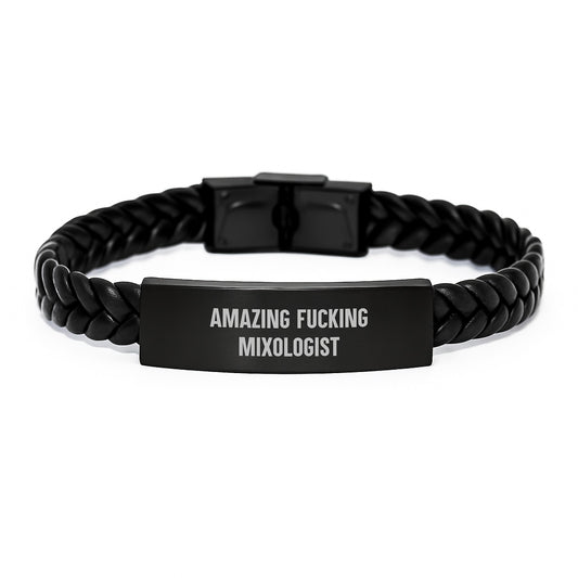 Funny Mixologist Gifts from Friends - 'Amazing F--king Mixologist' Interlaced Leather Bracelet for Graduation Unique Men's Accessories - Image 1
