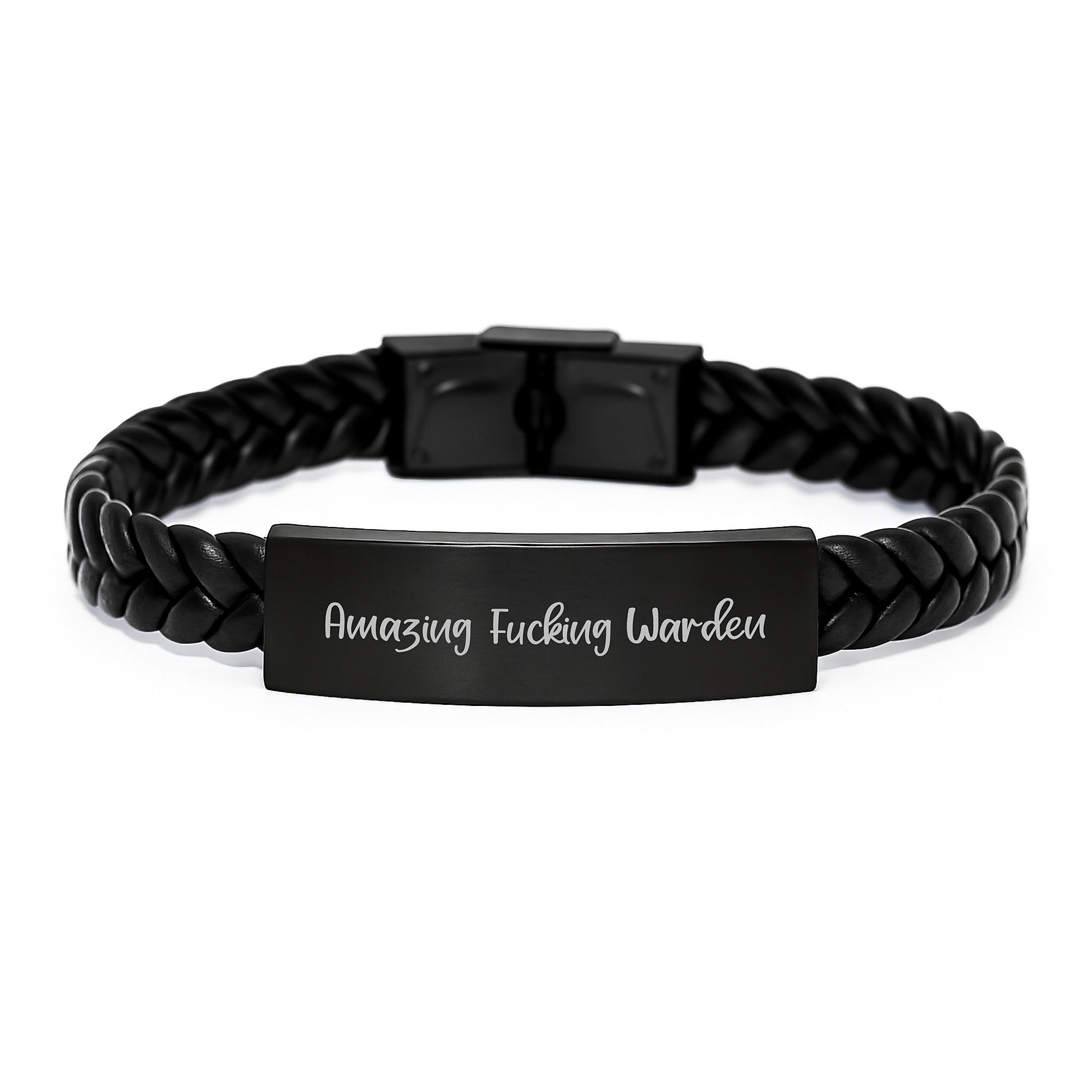Warden Gifts, Funny Quote Interlaced Leather Bracelet for Men, Unique Graduation Presents from Friends, Coworkers, or Family - Image 1