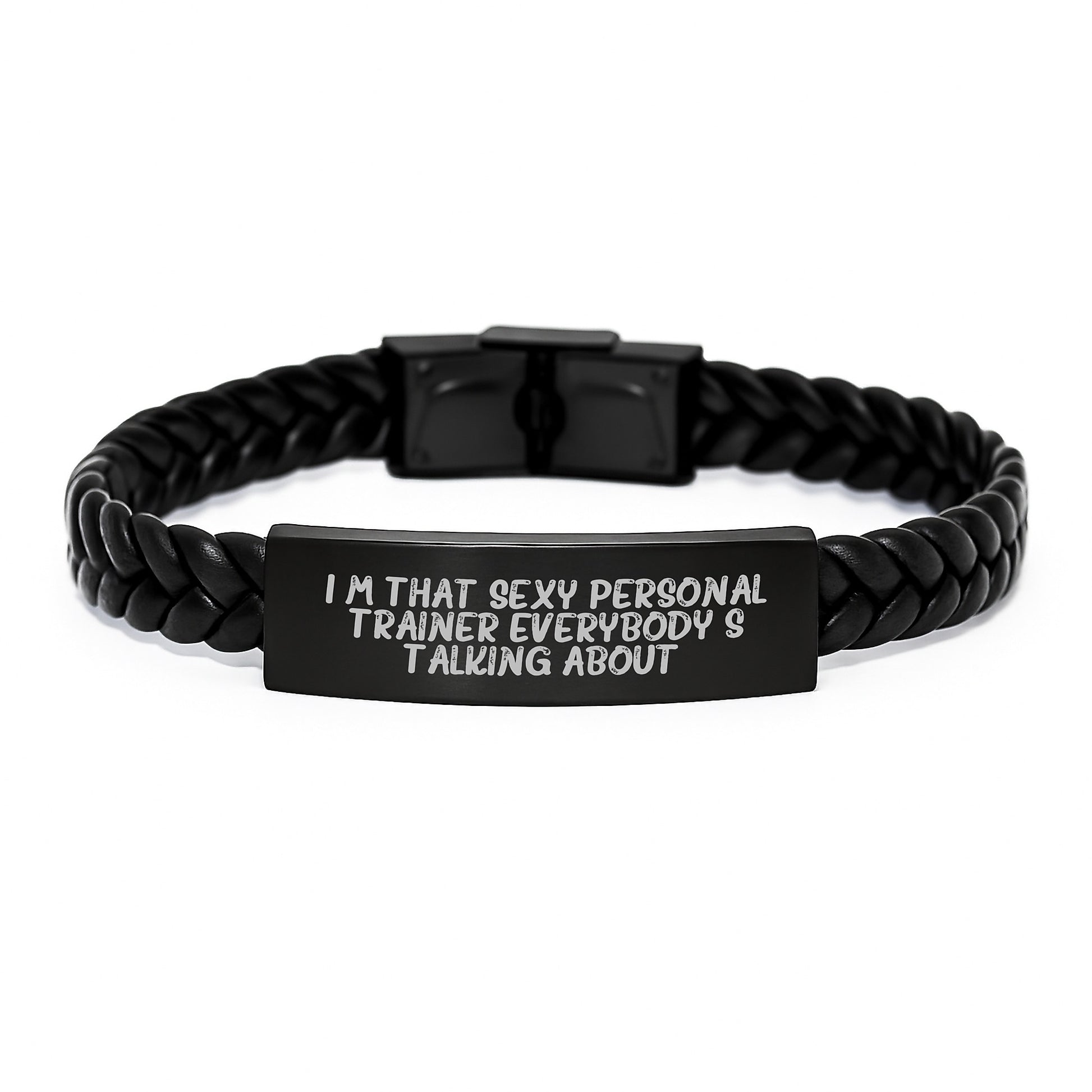 Funny Fitness Gifts from Friends for Personal Trainers, I'm That Sexy Personal Trainer Everybody's Talking About. Interlaced Leather Bracelet, Birthday Unique Gifts for Men - Image 1