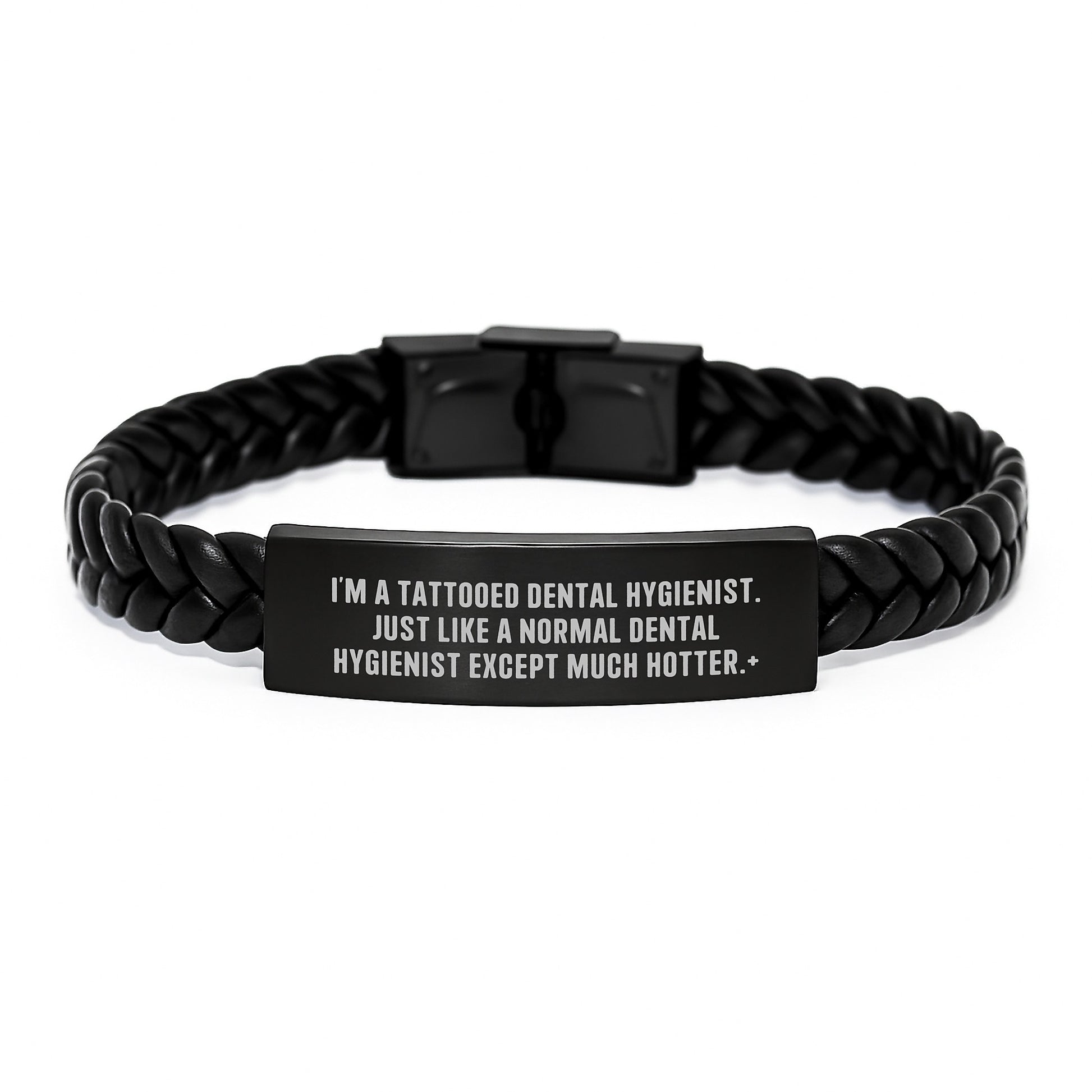 Funny Dental Hygienist Gifts, I'm A Tattooed Dental Hygienist, Interlaced Leather Bracelet for Graduation, Gifts from Friends, Coworkers or Family - Unique Graduation Jewelry for Dental Hygienist - Image 1