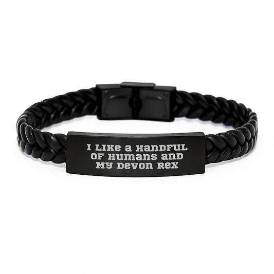Devon Rex Cat Lover Gifts - I Like A Handful Of Humans And My Devon Rex, Interlaced Leather Graduation Unique Gifts from Friends to Family - Image 1