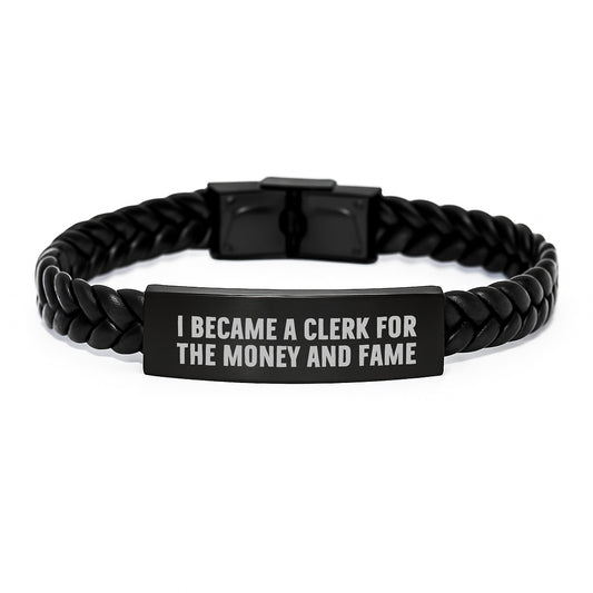 Clerk Gifts for Men - Funny Quote Interlaced Leather Bracelet, Gifts from Family to Clerk, Unique Graduation Presents for Him - Image 1