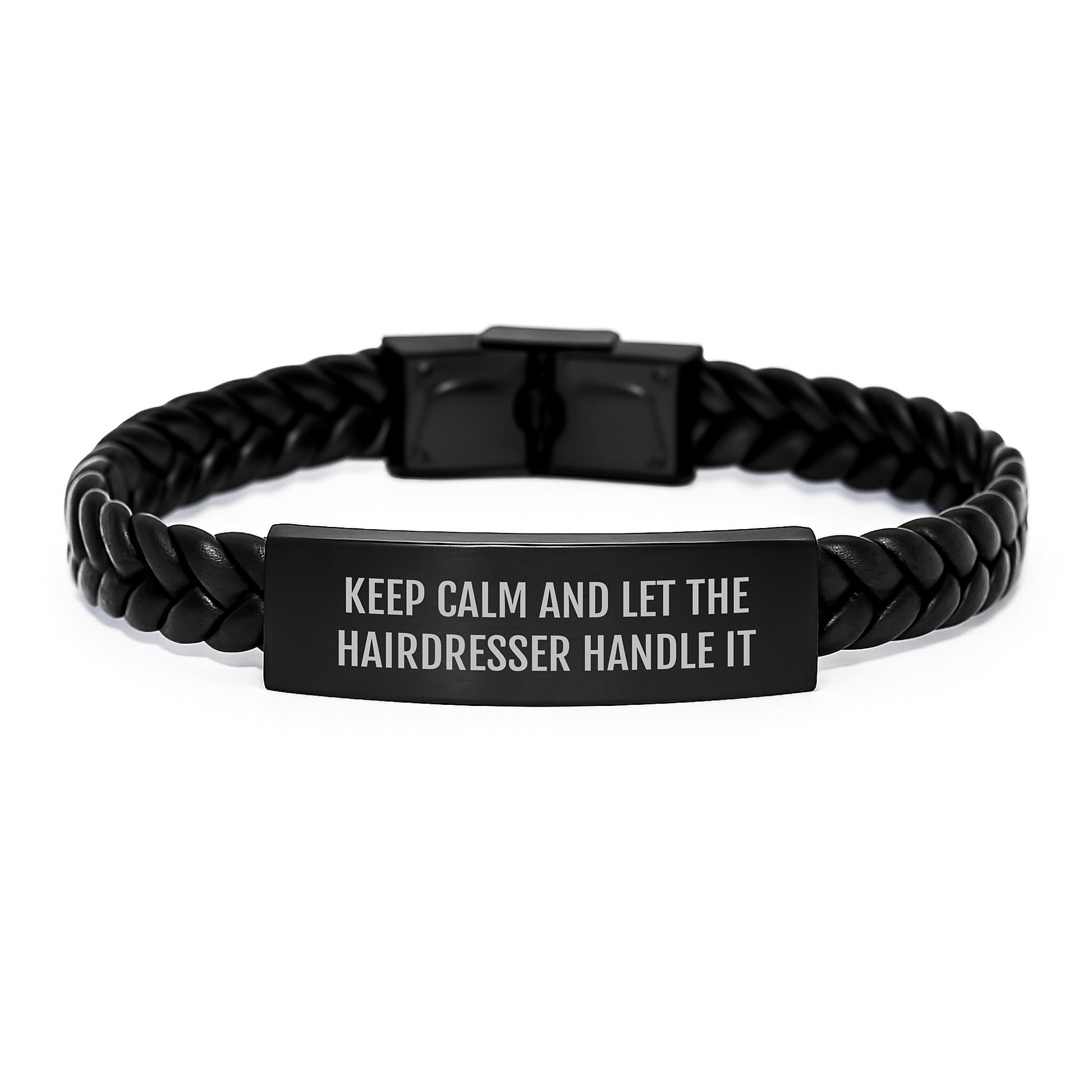 Funny Hairdresser Gifts from Friends - Keep Calm Interlaced Leather Bracelet for Hairdresser Graduation - Image 1