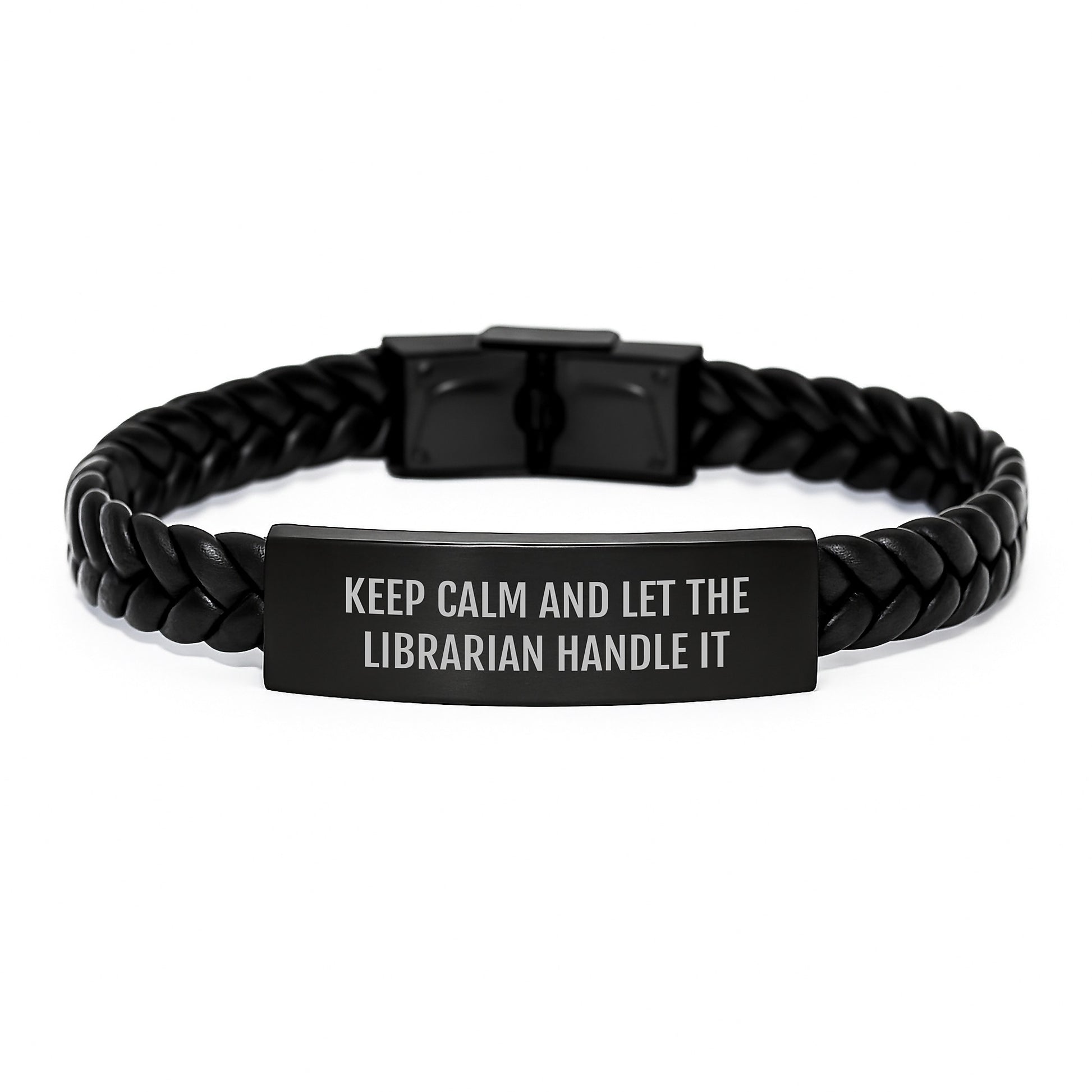 Librarian Gifts Keep Calm And Let The Librarian Handle It Interlaced Leather Bracelet for Graduation, Gifts from Family to Librarian, Librarian Appreciation, Funny Quote - Image 1