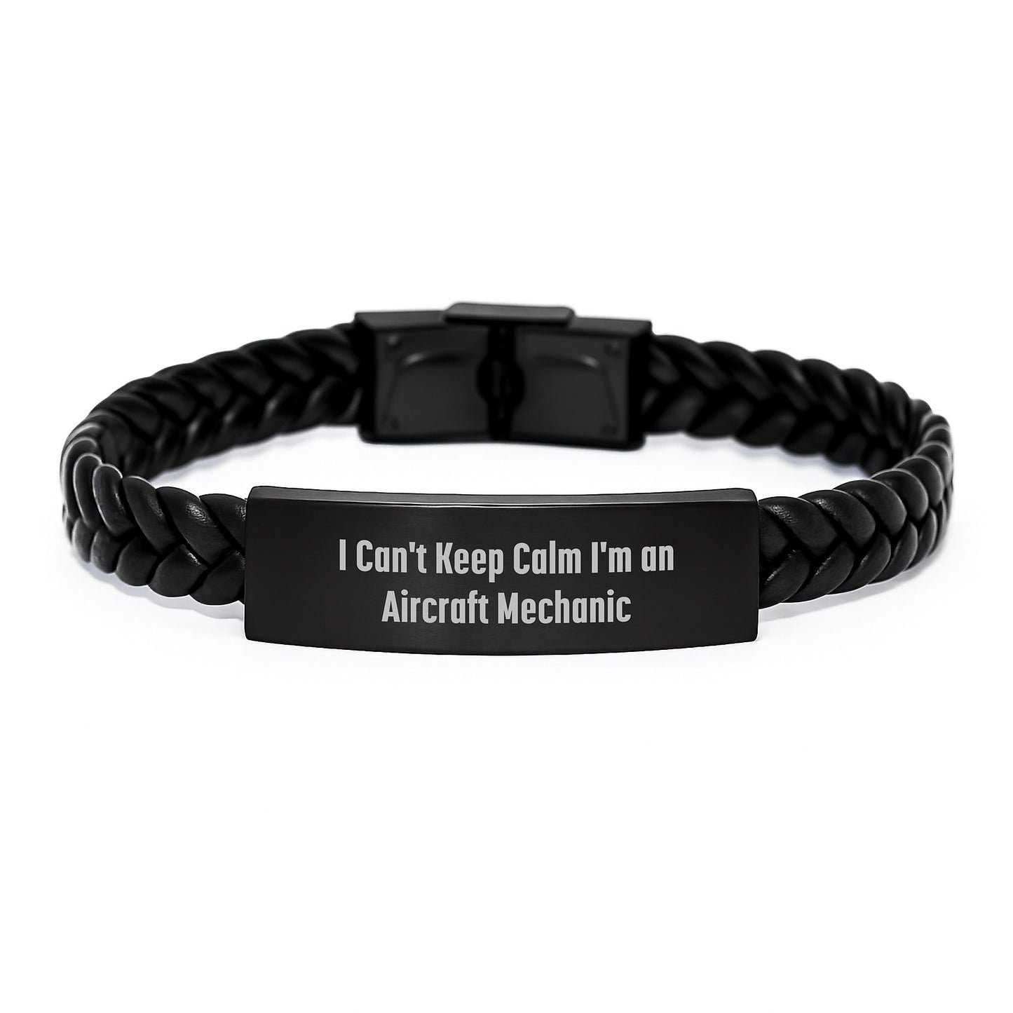 I Can't Keep Calm I'm an Aircraft Mechanic, Funny Quote Graduation Gifts for Men, Interlaced Leather Bracelet from Friends, Gifts for Aircraft Mechanics - Image 1