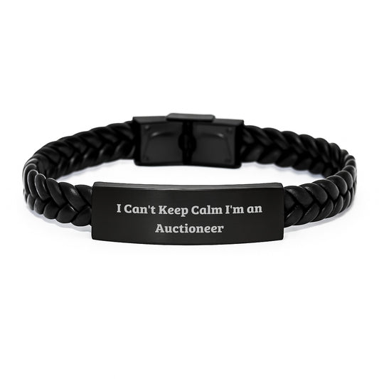 Funny Auctioneer Quote Interlaced Leather Bracelet, Unique Gifts from Friends for Auctioneer Men, 'I Can't Keep Calm I'm An Auctioneer' Graduation Celebration - Image 1