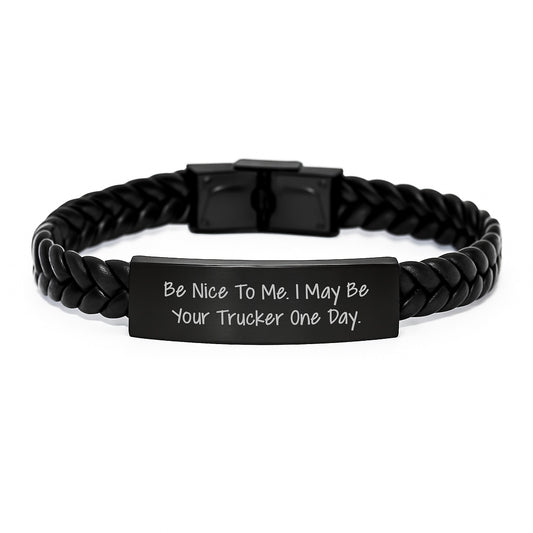Funny Trucker Quote Leather Interlaced Gifts from Family for Men Graduation Unique - Image 1