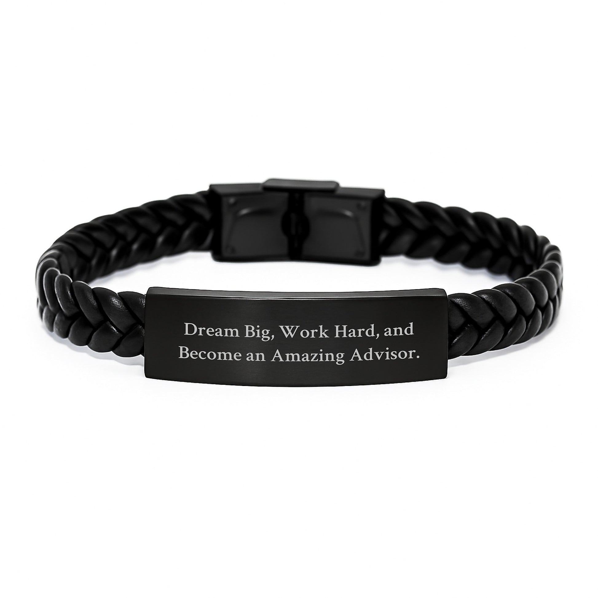 Inspiring Advisor Gifts - Interlaced Leather Bracelet with Stainless Steel and PU Leather - 'Dream Big, Work Hard, And Become An Amazing Advisor.' - Image 1