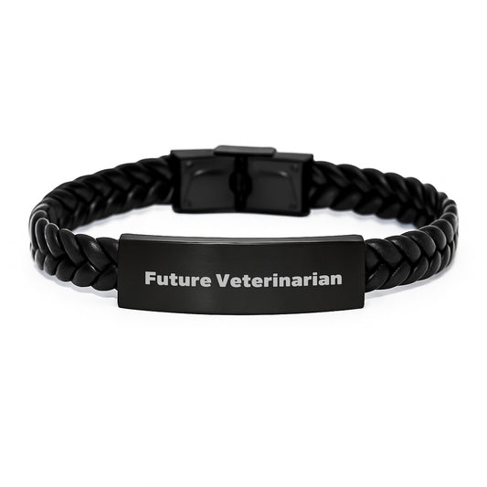 Funny Future Veterinarian Interlaced Leather Birthday Unique Gifts from Family, Unique Presents for Veterinarian Friends, Inspirational Quote 'Future Veterinarian' Wristband - Image 1