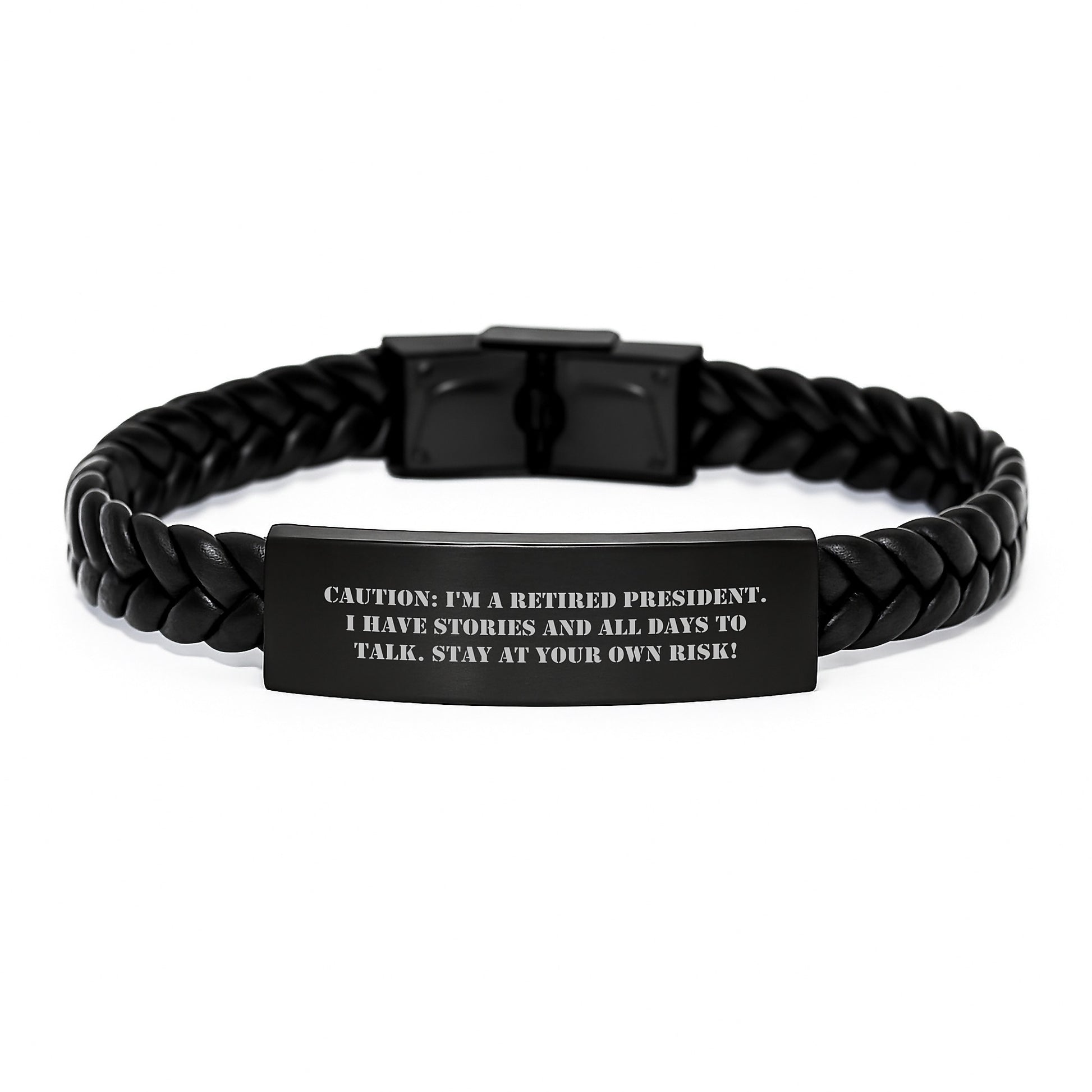 President Retiree's Warning - Unique Interlaced Leather Bracelet Gifts for Him on Birthday from Friends, Coworkers, or Family - Image 1