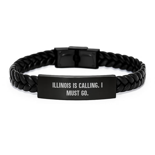 Illinois Calling Interlaced Leather Bracelet, Funny Quote for Men and Women, Birthday Unique Gifts from Friends, Unique Illinois Gifts for Illinois Residents - Image 1