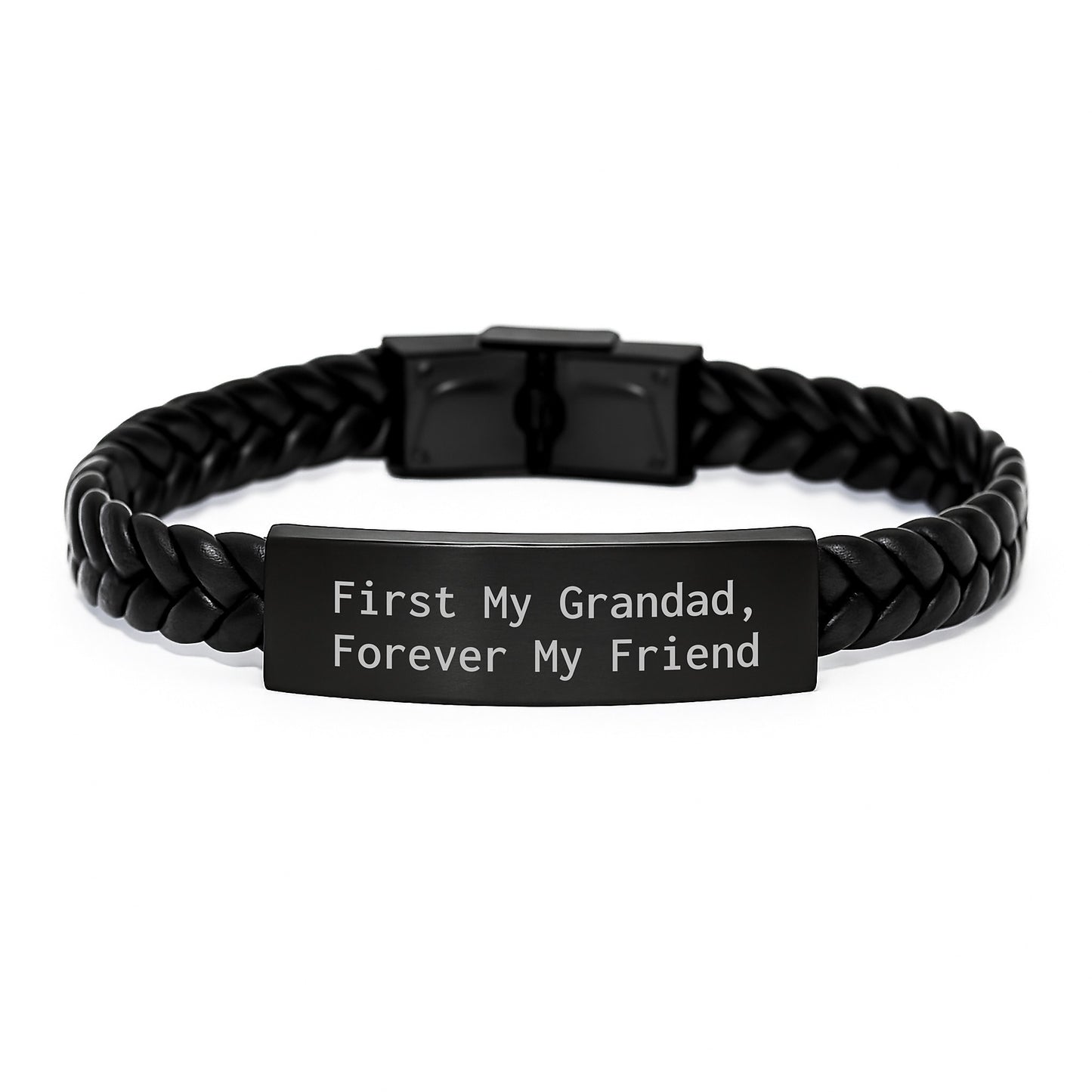 Grandad's Heartfelt Gift, Interlaced Leather Bracelet with 'First My Grandad, Forever My Friend' Quote, Birthday Unique Gifts from Family - Image 1