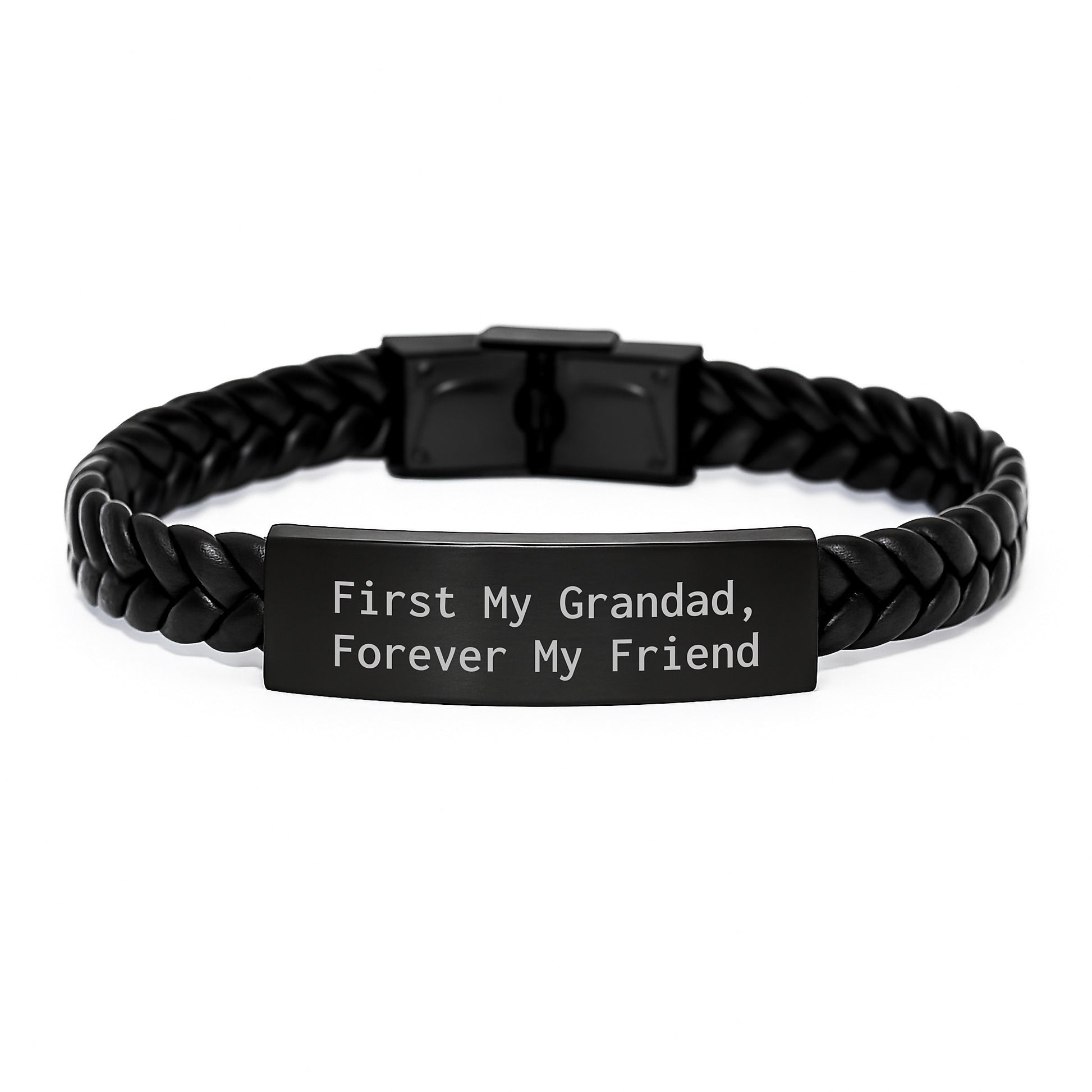 Grandad's Heartfelt Gift, Interlaced Leather Bracelet with 'First My Grandad, Forever My Friend' Quote, Birthday Unique Gifts from Family - Image 1