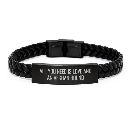 Love and Afghan Hounds, Gifts from Friends for Afghan Hound Dog Birthday Unique Gifts - Interlaced Leather Bracelet with Quote - Image 1