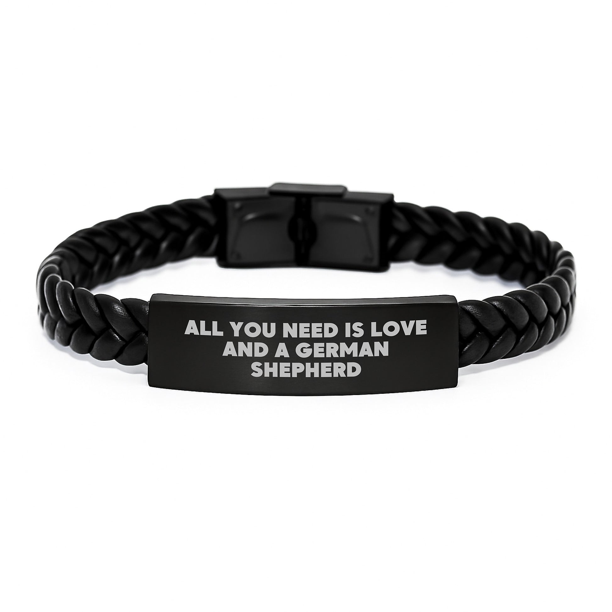 Funny German Shepherd Dog Gifts for Men - Interlaced Leather Birthday Present from Friends, Coworkers, or Family - All You Need Is Love, 'And a German Shepherd' - Image 1