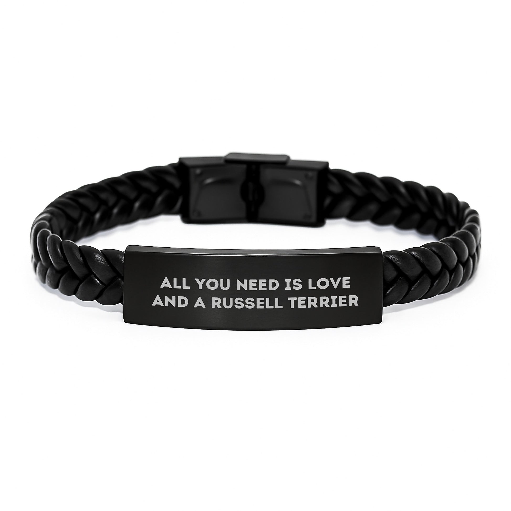 Russell Terrier Dog Lovers Gifts, Interlaced Leather Birthday Presents from Friends for Russell Terrier Dog - 'All You Need Is Love And A Russell Terrier' Quote - Image 1