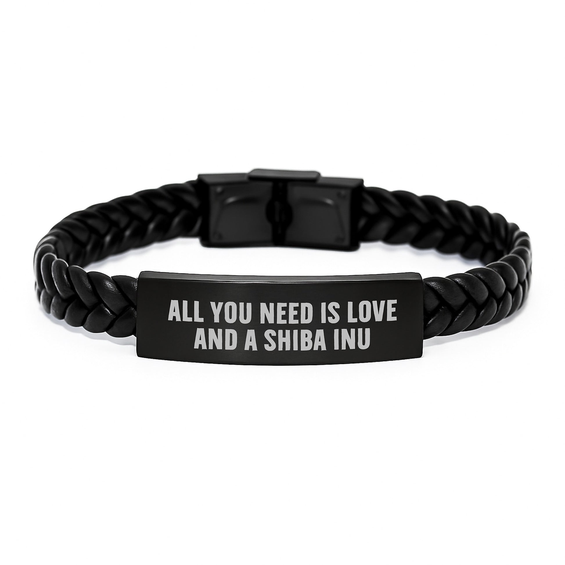 Shiba Inu Dog Lovers' Gifts from Men to Friends - Interlaced Leather Birthday Unique Gifts with Quote 'All You Need Is Love And A Shiba Inu' - Image 1