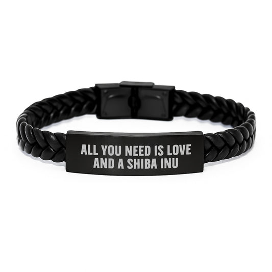 Shiba Inu Dog Lovers' Gifts from Men to Friends - Interlaced Leather Birthday Unique Gifts with Quote 'All You Need Is Love And A Shiba Inu' - Image 1