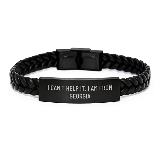 Georgia Gifts from Friends - 'I Can't Help It. I Am From Georgia' Interlaced Leather Bracelet for Men and Women, Birthday Unique Gifts - Image 1
