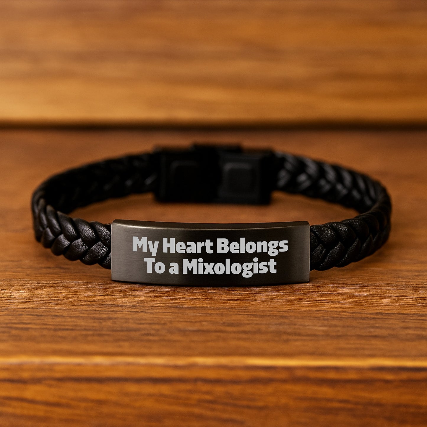Funny Mixologist Gifts from Friends to Men - 'My Heart Belongs To A Mixologist' Interlaced Leather Bracelet for Graduation Unique Gifts - Image 2