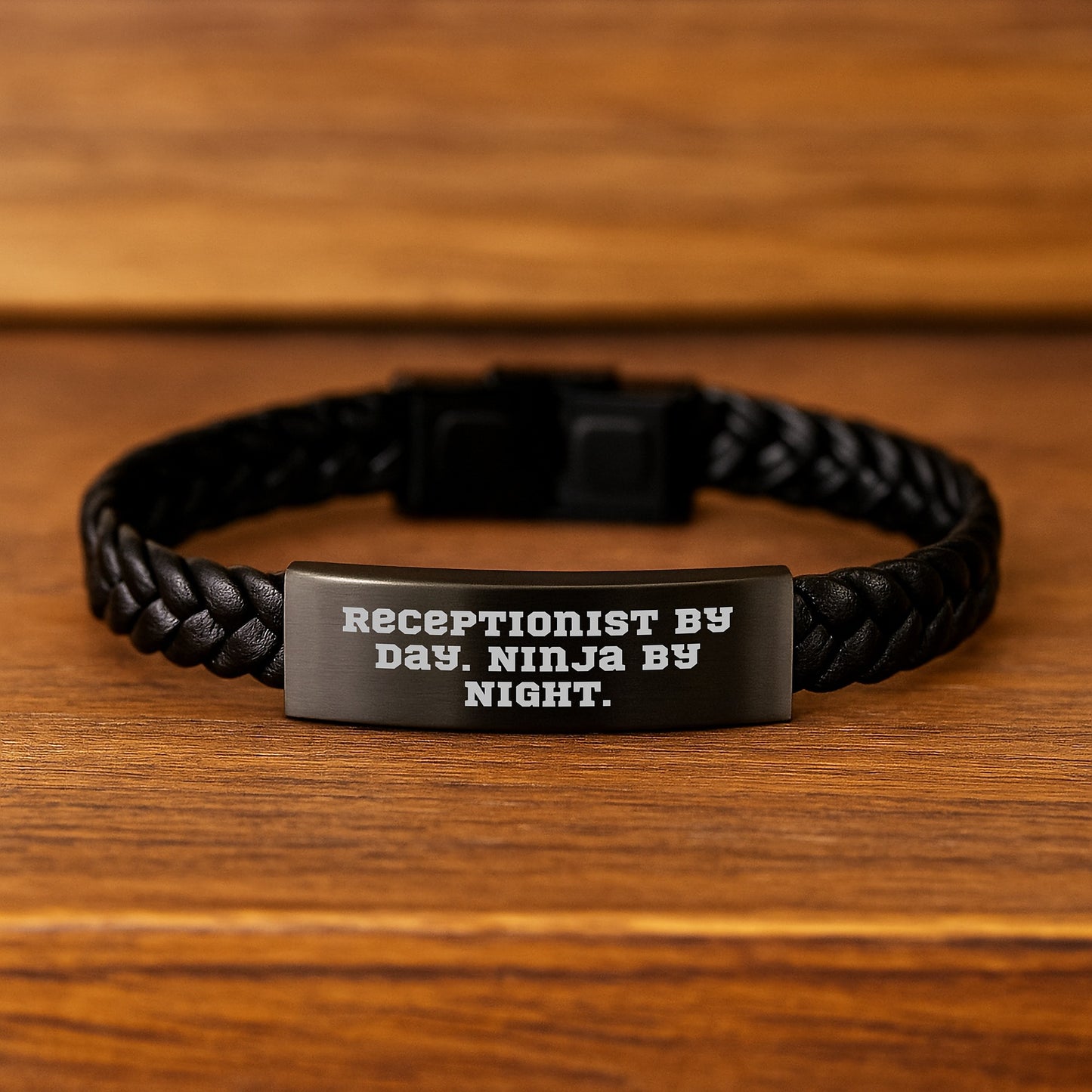Receptionist By Day. Ninja By Night. Interlaced Leather Graduation Gifts for Receptionist, Funny Quote, Gifts from Men, Gifts for Receptionist - Image 2