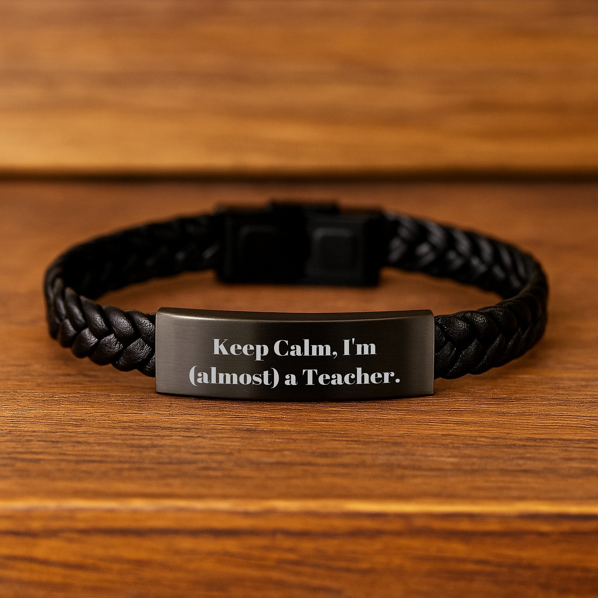 Keep Calm, I'm (almost) A Teacher. Teacher Gifts for Graduation Interlaced Leather Bracelet from Friends to Family - Image 2