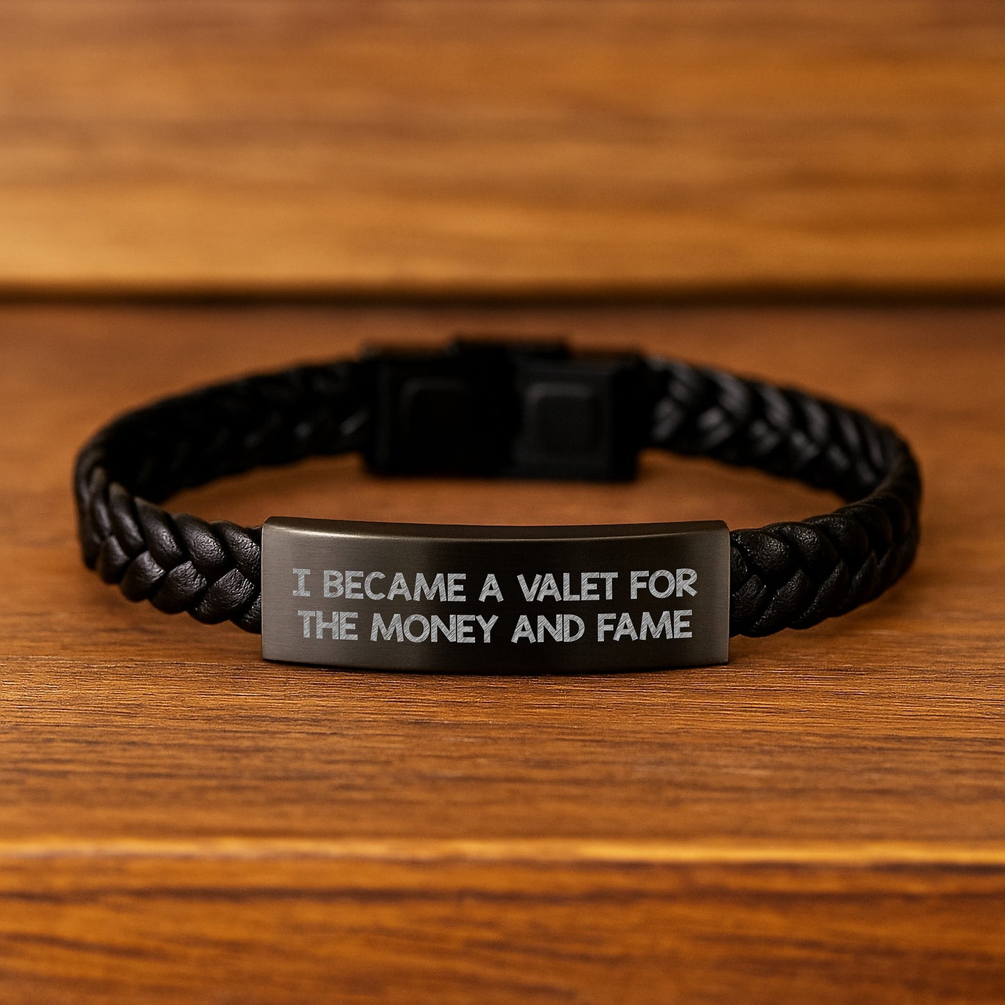 Valet Gifts for Men, Funny Quote Interlaced Leather Bracelet, Gifts from Friends, Unique Graduation Gifts for Him, I Became A Valet For The Money And Fame - Image 2