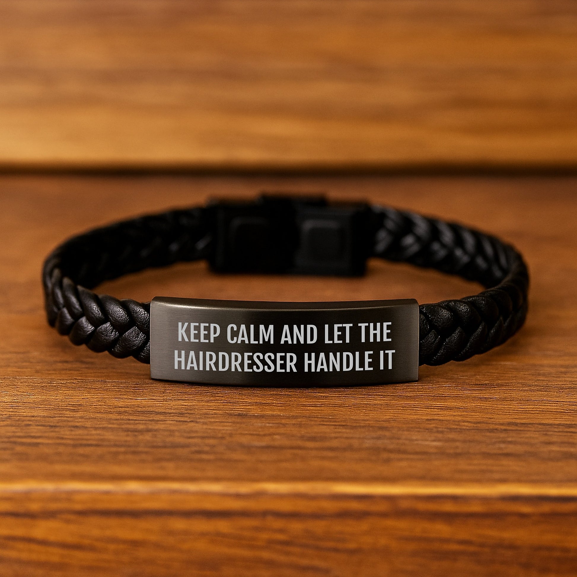 Funny Hairdresser Gifts from Friends - Keep Calm Interlaced Leather Bracelet for Hairdresser Graduation - Image 2