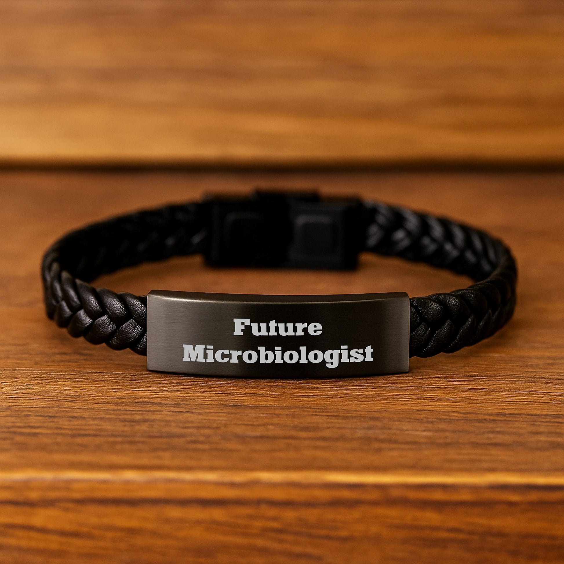 Funny Future Microbiologist Gifts from Friends, Interlaced Leather Bracelet for Microbiologist Birthday, 'Future Microbiologist' Quote Engraved Stainless Steel - Image 2