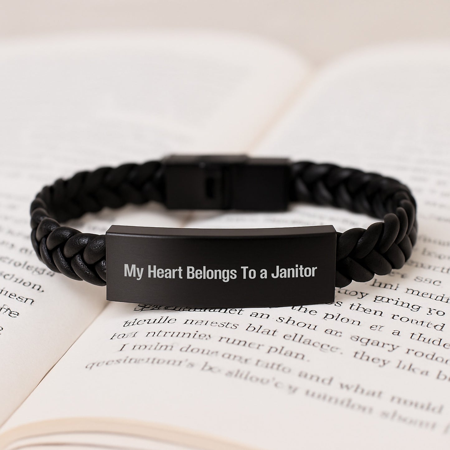 Janitor Gifts from Friends, My Heart Belongs To A Janitor Inspired Interlaced Leather Bracelet for Graduation - Image 3