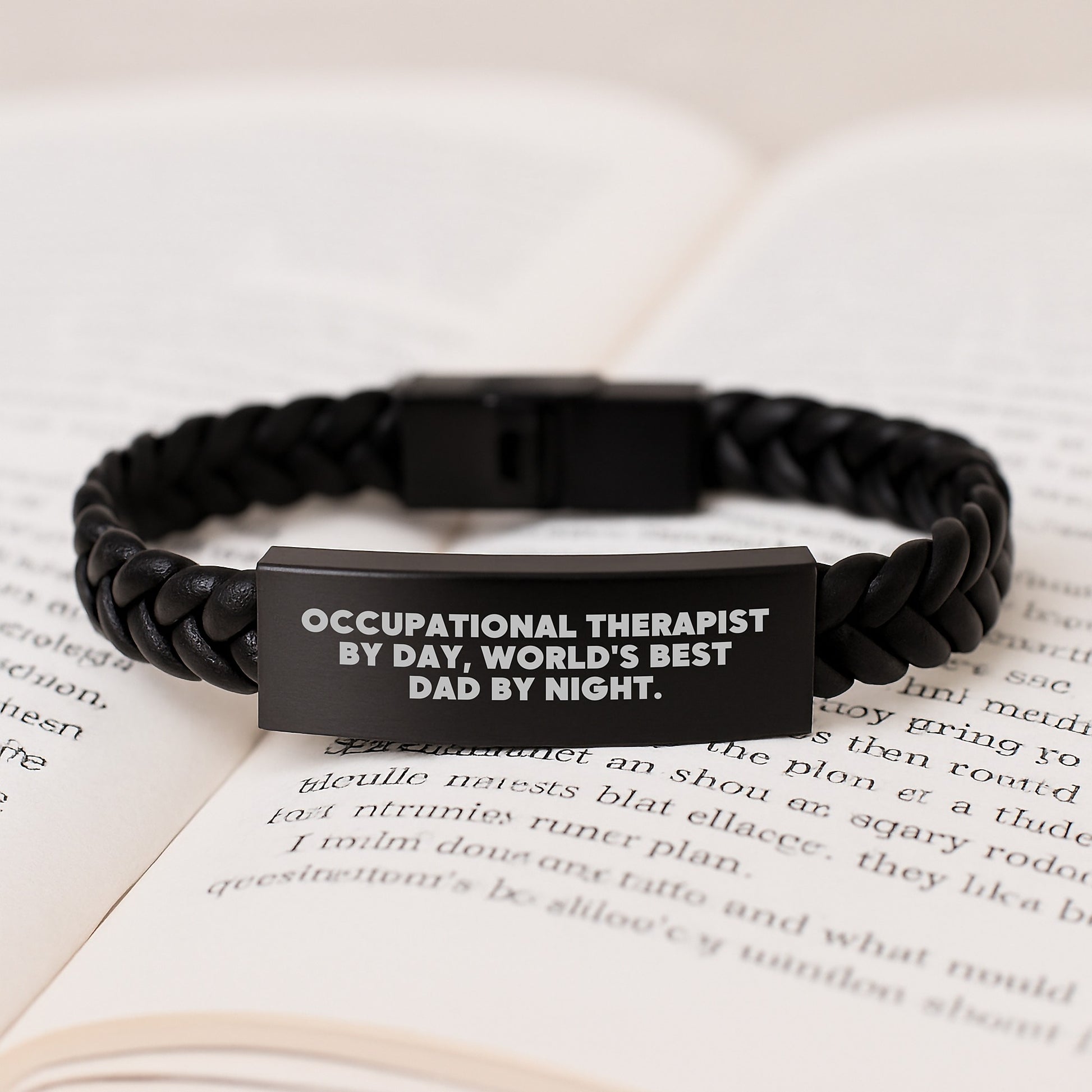 Funny Occupational Therapist Gifts, Interlaced Leather Bracelet for Men, Gifts from Dad, Birthday Unique Ideas for Occupational Therapist By Day, World's Best Dad By Night. - Image 3
