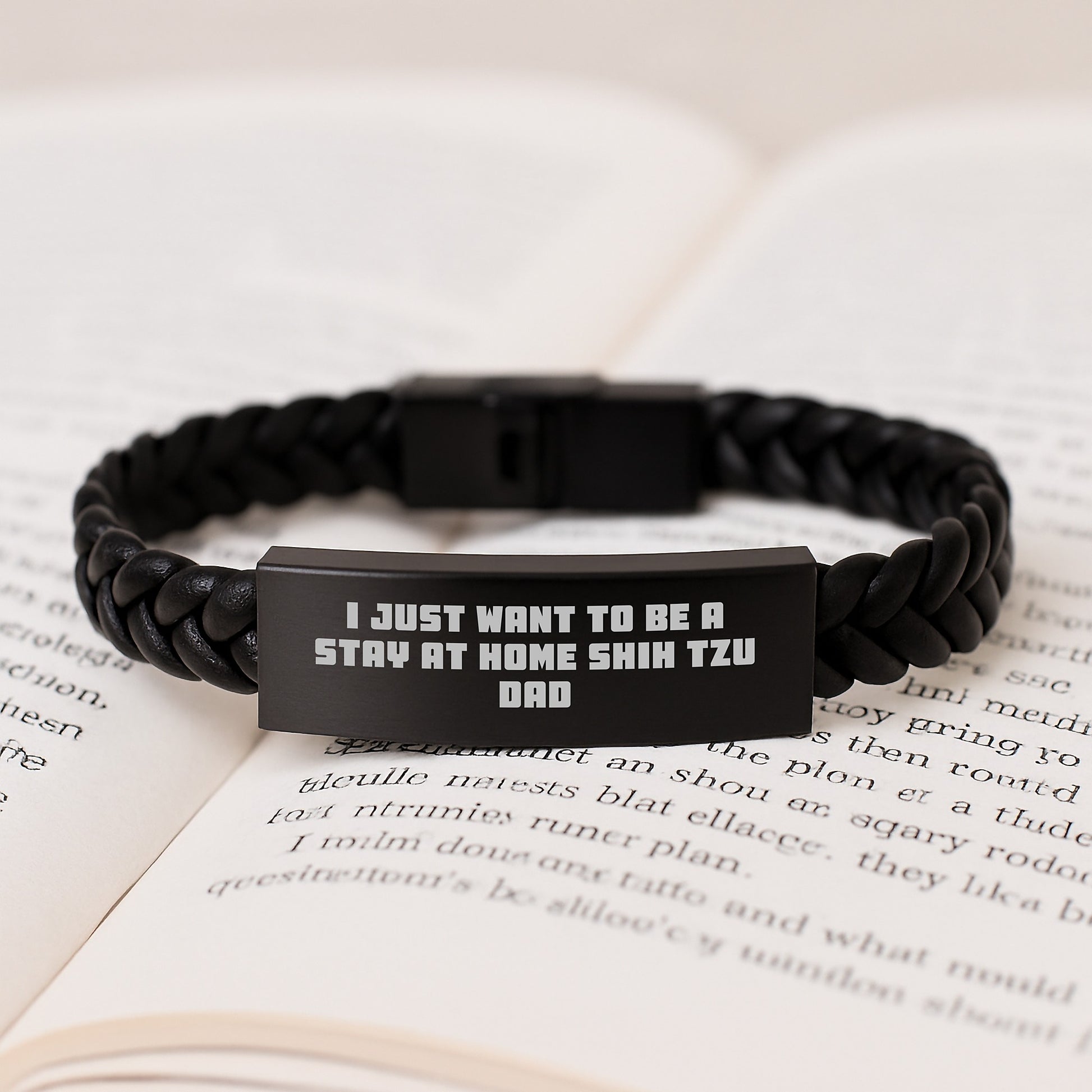 Shih Tzu Dog Lover Gifts from Mom to Graduating Dad - Interlaced Leather Bracelet with Engraved Stainless Steel - Image 3